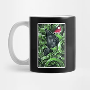 Cthulhu And Black Cat Friend - White Outlined Version Mug